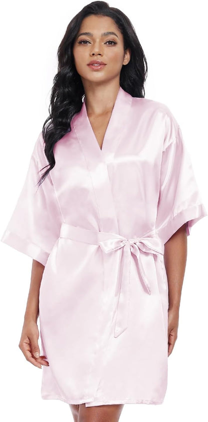Women’s Short Satin Robes Lightweight Silky V-Neck Sleepwear Wedding Bridal Party Bride Bridesmaid Bathrobes