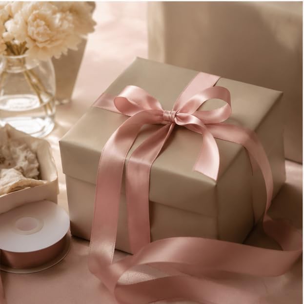 Double Face Peach Pink Satin Ribbon 1 inch X 100 Yards Fabric Ribbons for Gift Wrapping Bows Bouquet Sewing Craft Home Decor Hair Floral