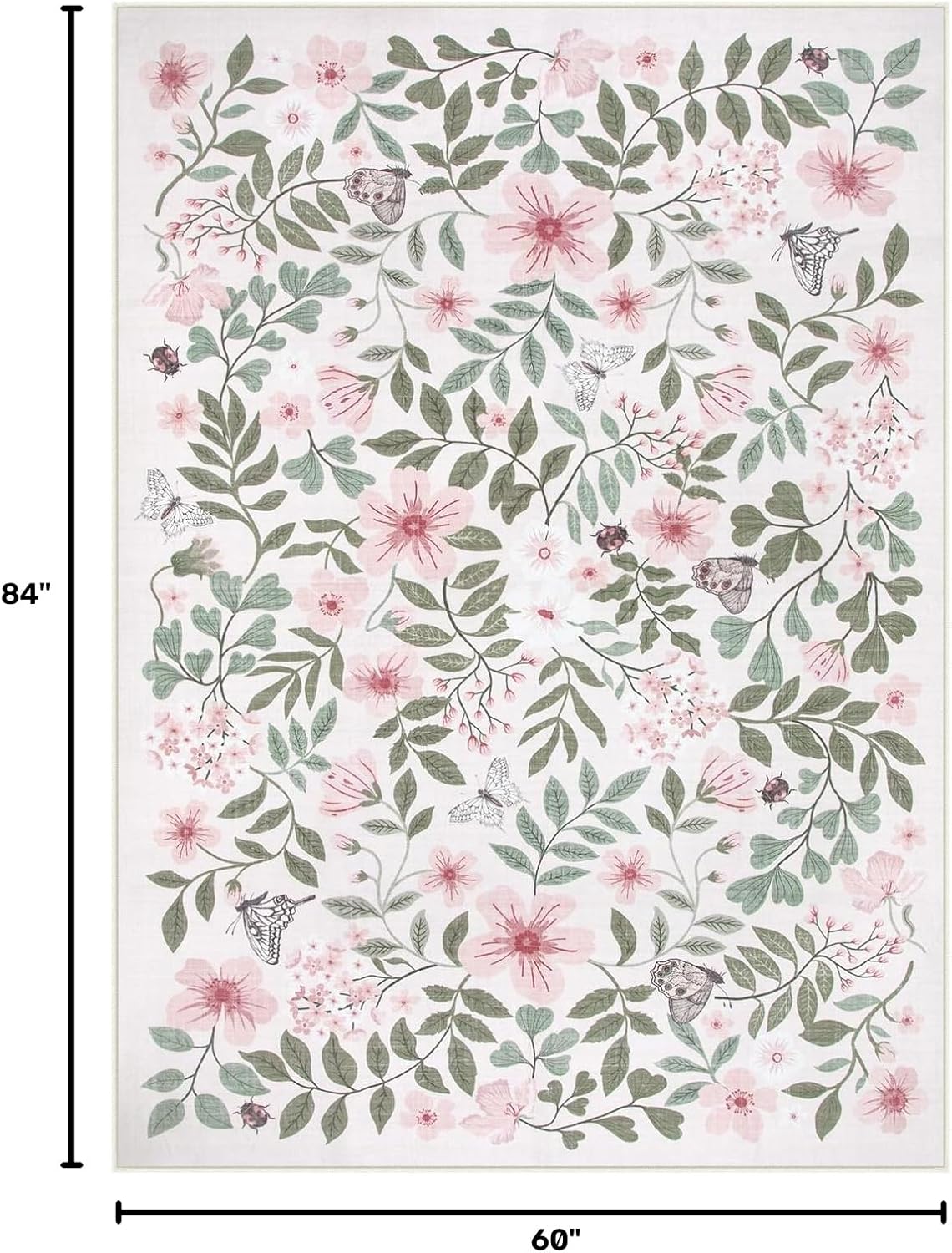 Pink Girls Nursery Rug, 5x7 Floral Baby Girls Rugs for Bedroom