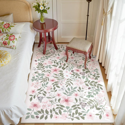 Pink Girls Nursery Rug, 5x7 Floral Baby Girls Rugs for Bedroom
