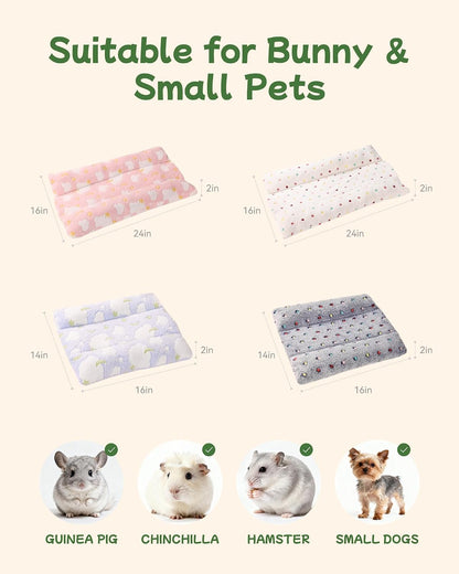 24x16 in Rabbit Bed Large Size - Warm & Comfortable Plush Rabbit Mat Pad with Star Pattern, Double-Sided Flannel Pet Pad Cozy Fleece Bedding for Bunnies, Guinea Pigs, Small Animals, Pink