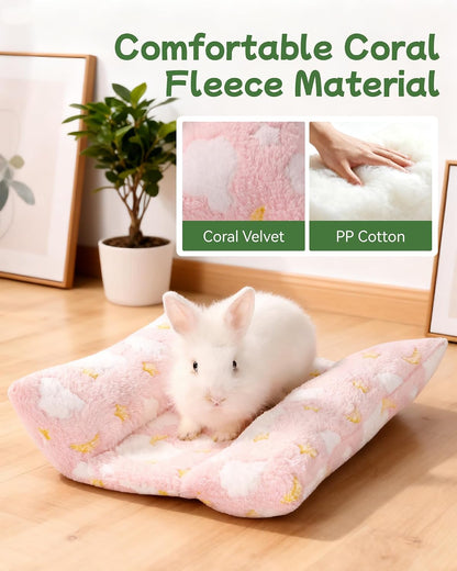 24x16 in Rabbit Bed Large Size - Warm & Comfortable Plush Rabbit Mat Pad with Star Pattern, Double-Sided Flannel Pet Pad Cozy Fleece Bedding for Bunnies, Guinea Pigs, Small Animals, Pink