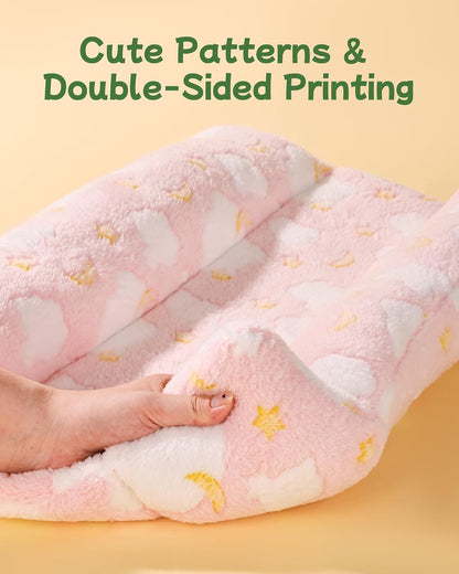 24x16 in Rabbit Bed Large Size - Warm & Comfortable Plush Rabbit Mat Pad with Star Pattern, Double-Sided Flannel Pet Pad Cozy Fleece Bedding for Bunnies, Guinea Pigs, Small Animals, Pink