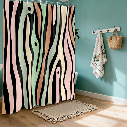Stripe Shower Curtain, 72x72 in, Grain Pink and Green