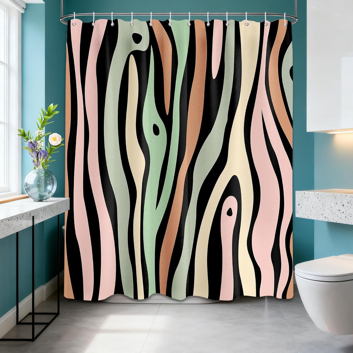 Stripe Shower Curtain, 72x72 in, Grain Pink and Green