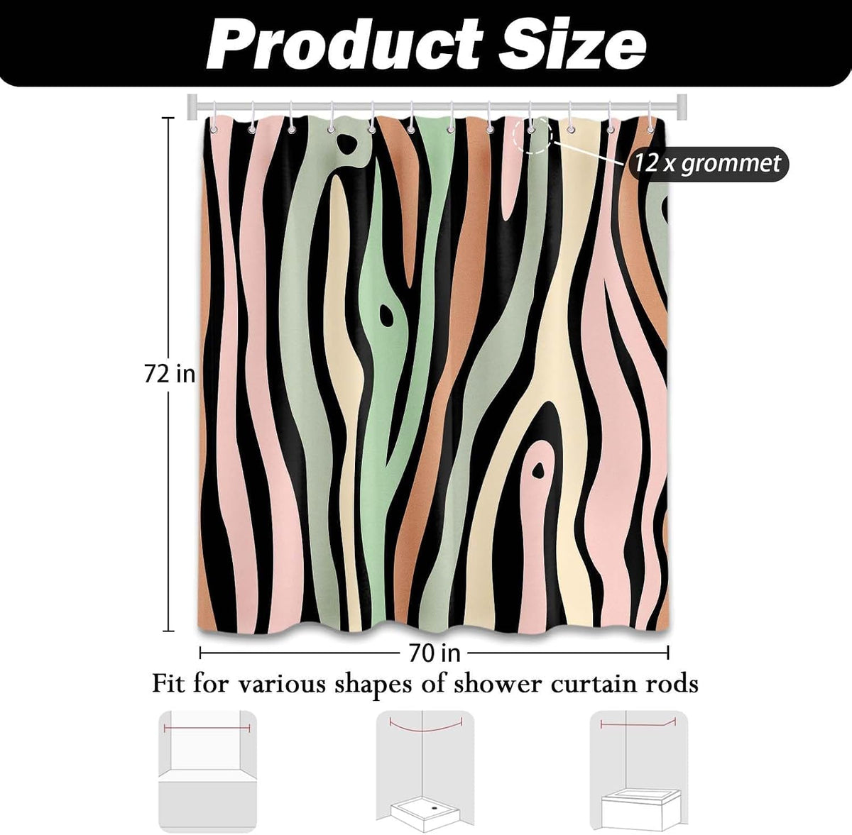 Stripe Shower Curtain, 72x72 in, Grain Pink and Green