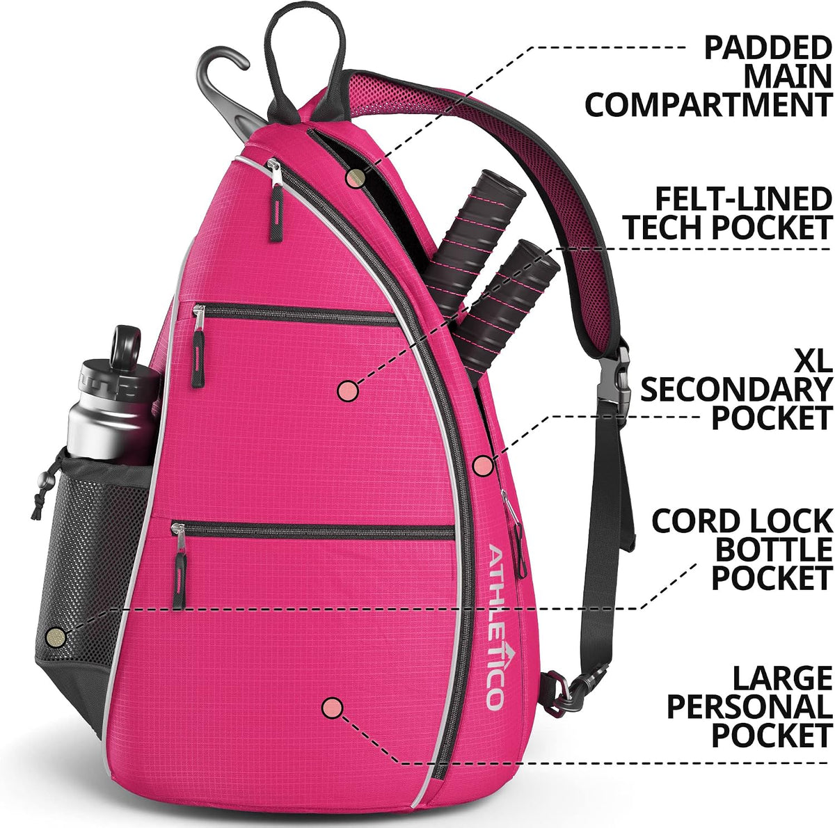 Sling Bag - Crossbody Backpack for Pickleball, Tennis, Racketball, and Travel for Men and Women