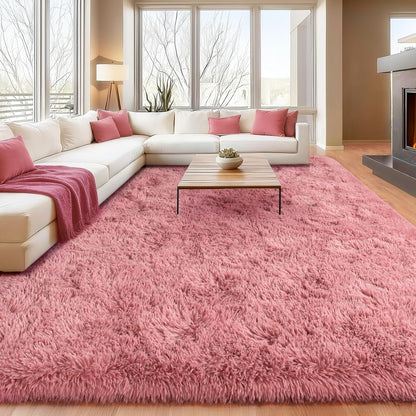 8x10Ft Soft Shaggy for Living Room, High Pile Fluffy Rugs Blush Area Rug