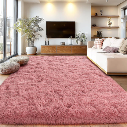 8x10Ft Soft Shaggy for Living Room, High Pile Fluffy Rugs Blush Area Rug