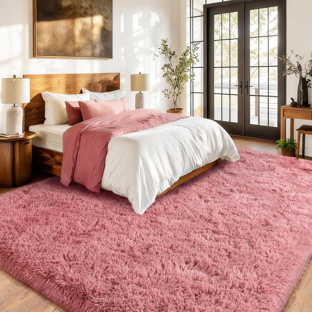 8x10Ft Soft Shaggy for Living Room, High Pile Fluffy Rugs Blush Area Rug