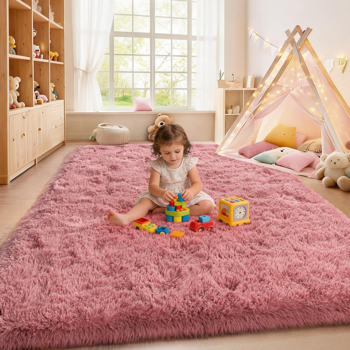 8x10Ft Soft Shaggy for Living Room, High Pile Fluffy Rugs Blush Area Rug