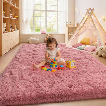 8x10Ft Soft Shaggy for Living Room, High Pile Fluffy Rugs Blush Area Rug