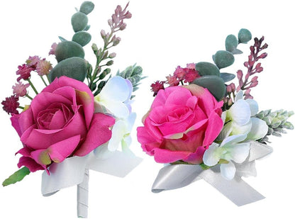 Corsage and Boutonniere Set Pink Wrist Corsage for Wedding Prom