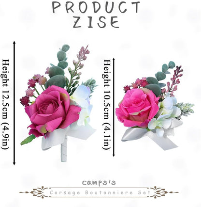 Corsage and Boutonniere Set Pink Wrist Corsage for Wedding Prom