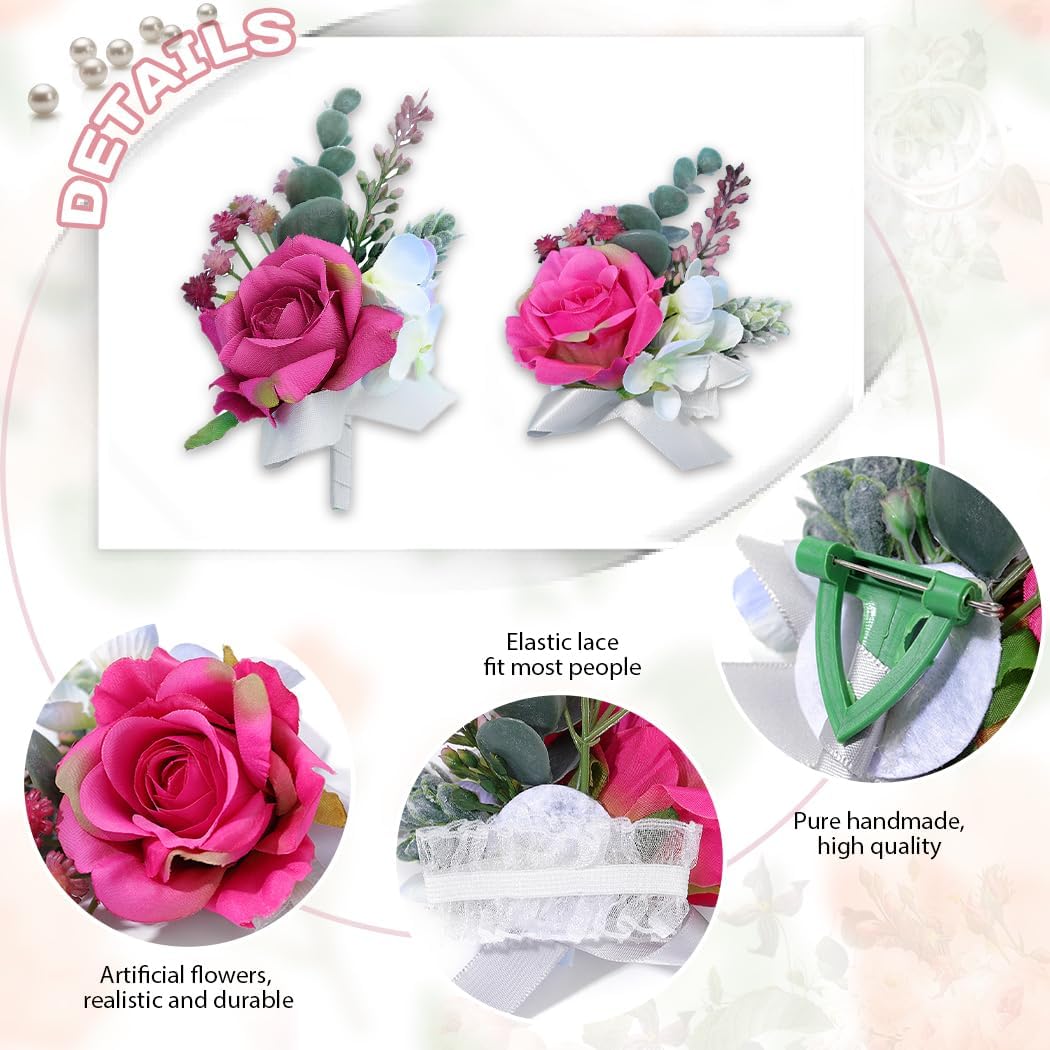 Corsage and Boutonniere Set Pink Wrist Corsage for Wedding Prom