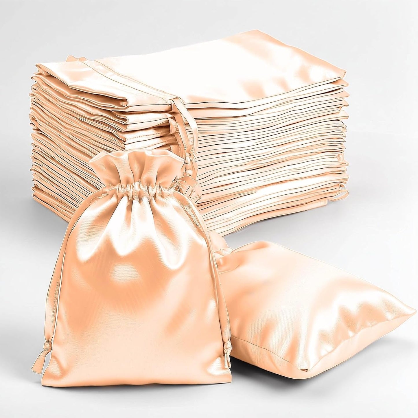Efavormart 60 Pack 4"x6" Peach Satin Drawstring Gift Bags, Premium Silky Favor Pouches for Large Weddings, Bridal Showers, Jewelry, Candy, and Party Favors