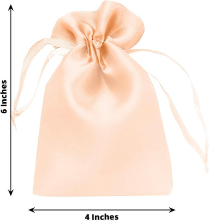 Efavormart 60 Pack 4"x6" Peach Satin Drawstring Gift Bags, Premium Silky Favor Pouches for Large Weddings, Bridal Showers, Jewelry, Candy, and Party Favors