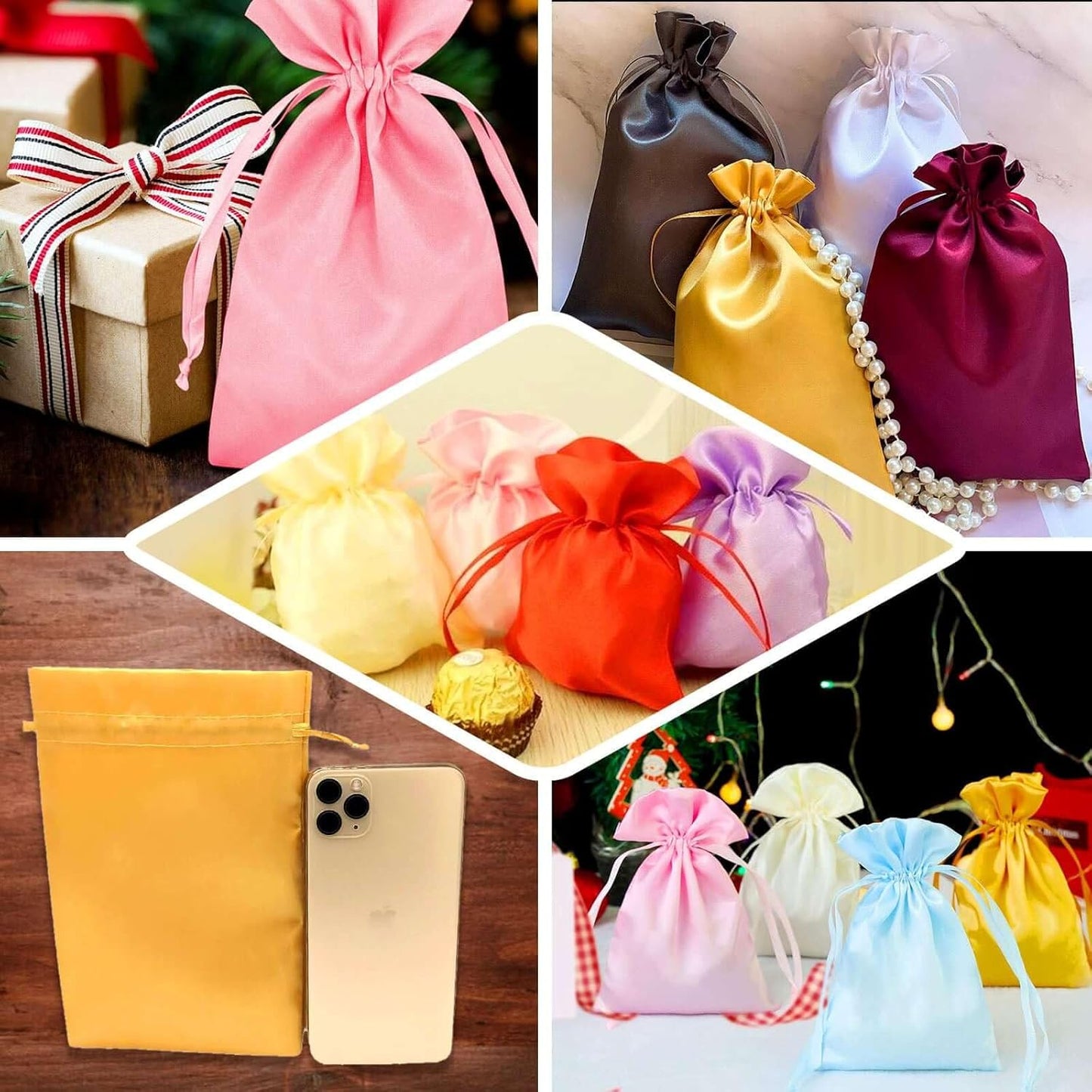 Efavormart 60 Pack 4"x6" Peach Satin Drawstring Gift Bags, Premium Silky Favor Pouches for Large Weddings, Bridal Showers, Jewelry, Candy, and Party Favors