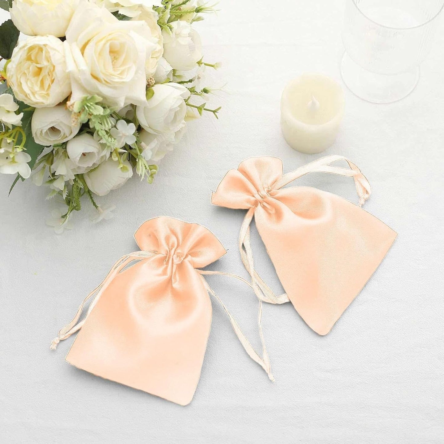 Efavormart 60 Pack 4"x6" Peach Satin Drawstring Gift Bags, Premium Silky Favor Pouches for Large Weddings, Bridal Showers, Jewelry, Candy, and Party Favors