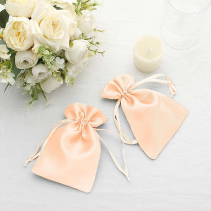 Efavormart 60 Pack 4"x6" Peach Satin Drawstring Gift Bags, Premium Silky Favor Pouches for Large Weddings, Bridal Showers, Jewelry, Candy, and Party Favors