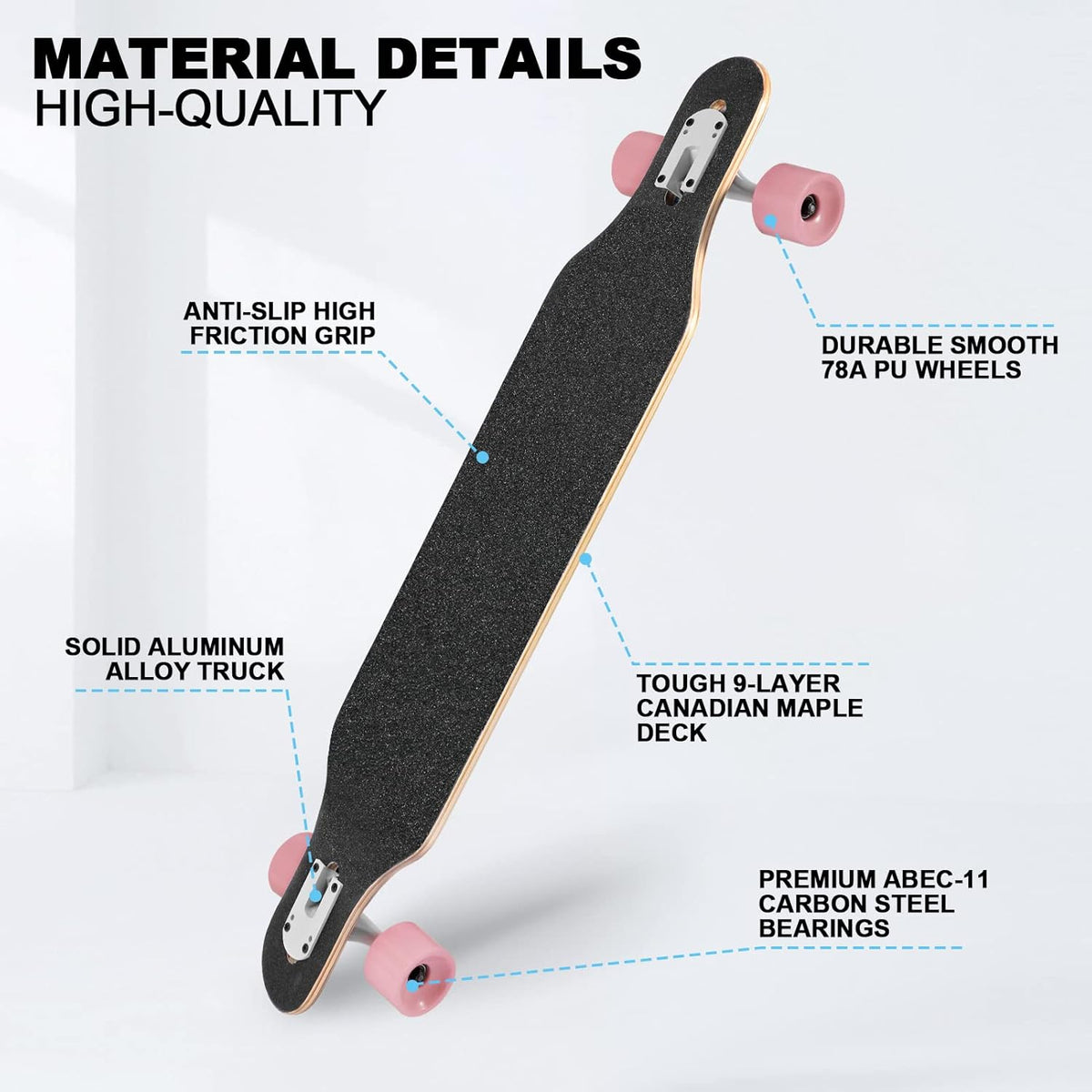 Longboard Skateboard, 41 Inch Drop Through Longboard Complete 9-Ply Nature Maple Premium Cruiser Long Board for Adults, Teens and Kids - High-Speed Bearings & T-Tool