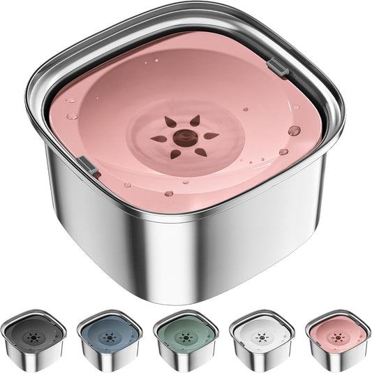 3L Stainless Steel Dog Water Bowl, No-Spill Slow Drinking Feeder