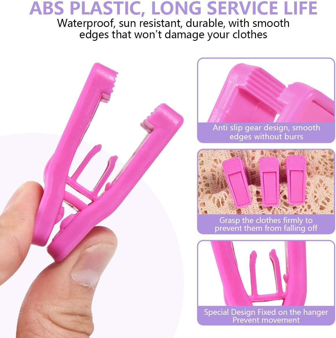 40 Pcs Plastic Baby Hanger Clips Slim-line Finger Clips Set for Clothes Hanger Velvet Hanger (Pink)
