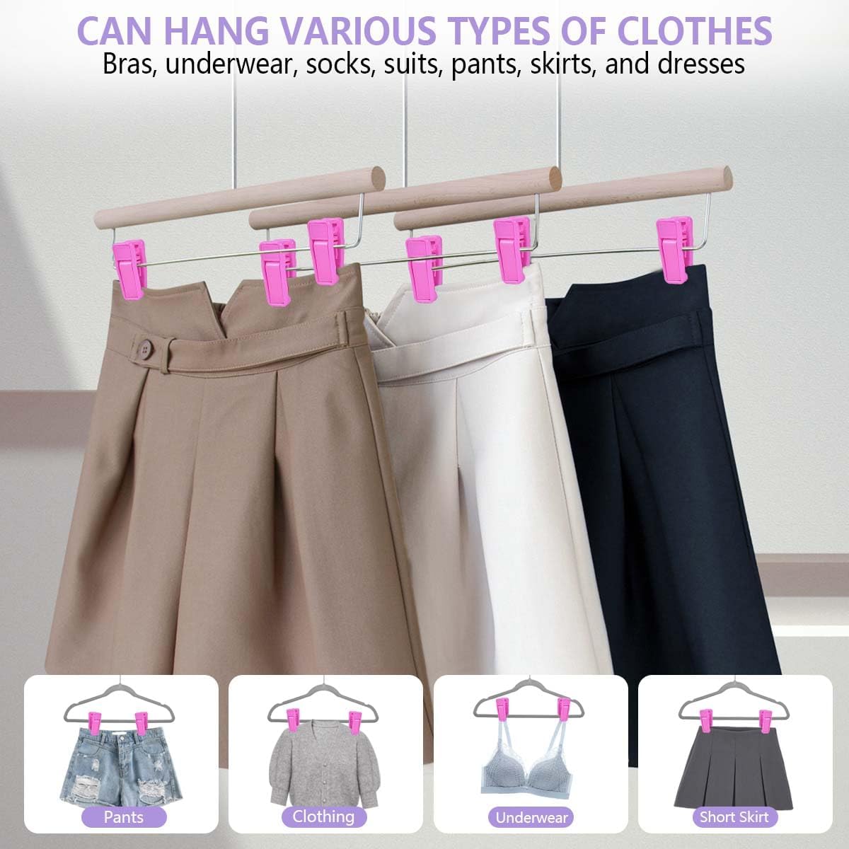 40 Pcs Plastic Baby Hanger Clips Slim-line Finger Clips Set for Clothes Hanger Velvet Hanger (Pink)