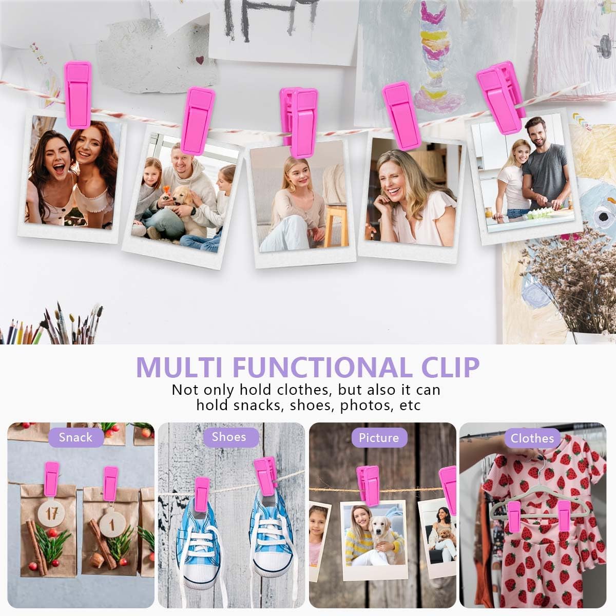40 Pcs Plastic Baby Hanger Clips Slim-line Finger Clips Set for Clothes Hanger Velvet Hanger (Pink)