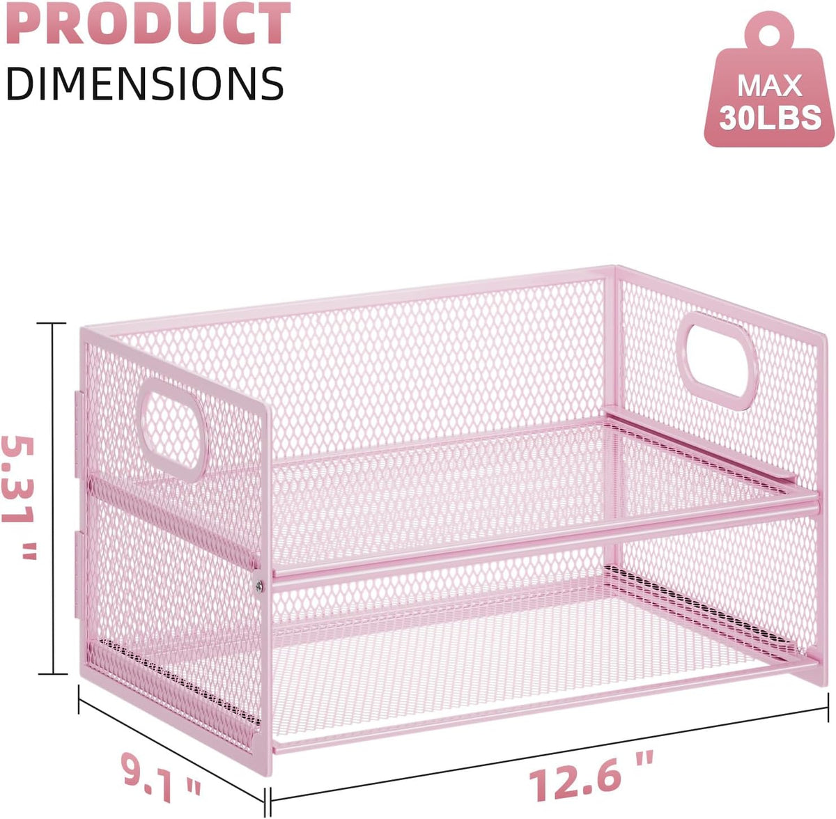 2 Tier Paper Organizer Letter Tray, Mesh File Organizer with Handle, Paper Sorter Desk Organizer for Home Office Supplies - Pink