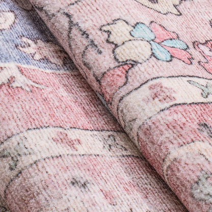 Area Rug 3x5 - Vintage Ocean Pink Mixed Area Rugs Honeycomb Non Slip Backing Carpet Foldable & Machine Washable Distressed Rugs for Living Room Bedroom Dining Room Home Office