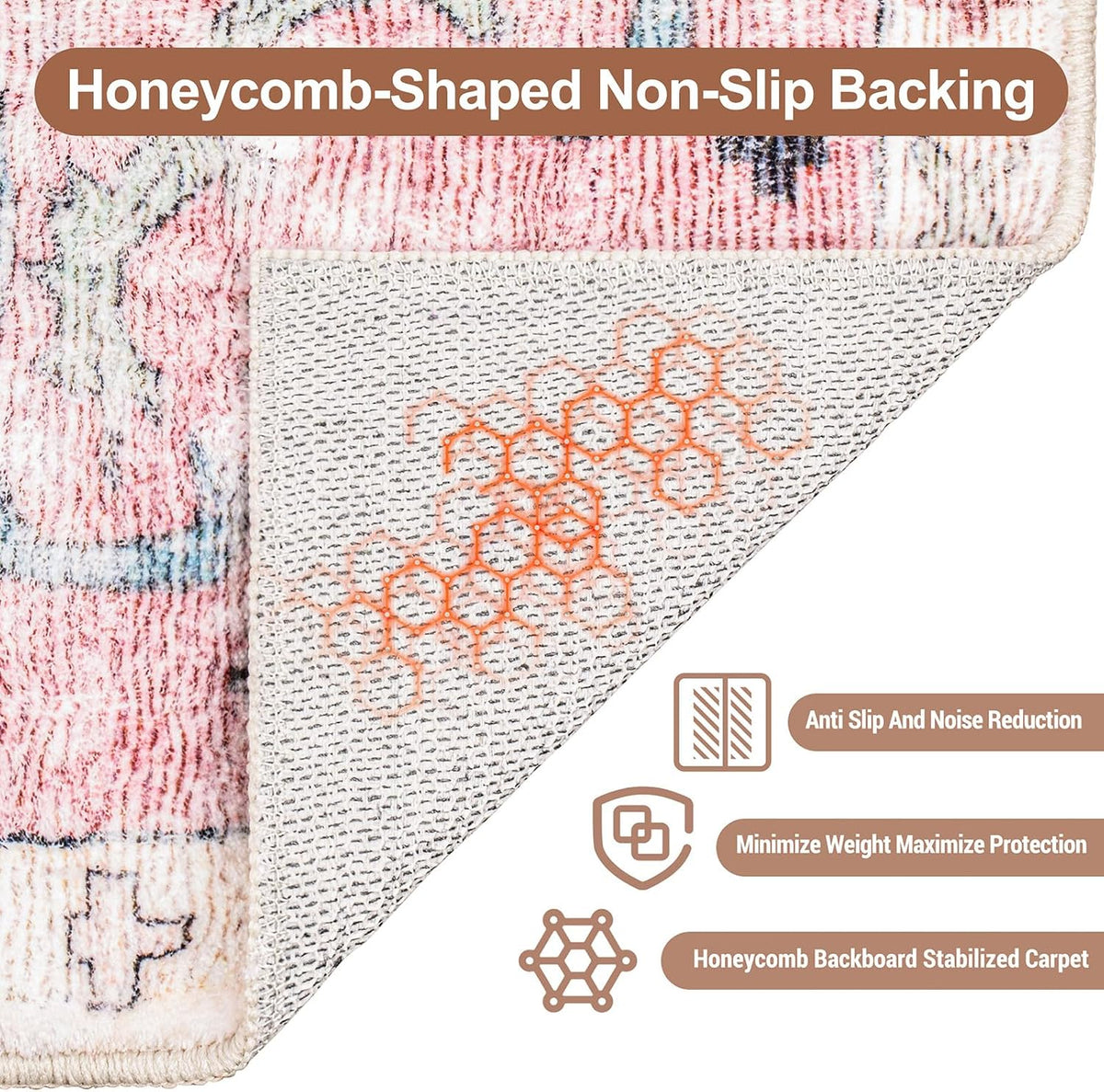 Area Rug 3x5 - Vintage Ocean Pink Mixed Area Rugs Honeycomb Non Slip Backing Carpet Foldable & Machine Washable Distressed Rugs for Living Room Bedroom Dining Room Home Office