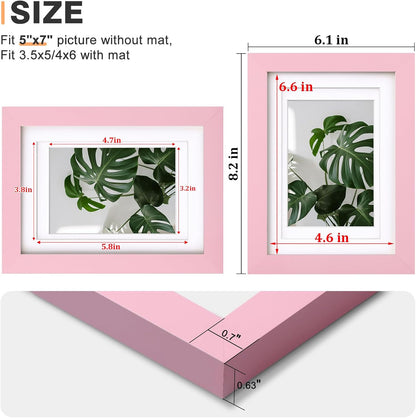 5x7 Picture Frame Made of Solid Wood with Plexiglass, Display Pictures 3.5x5/4x6 with Mat or 5x7 Without Mat for Tabletop and Wall Mounting, Pink