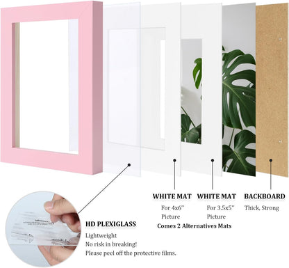5x7 Picture Frame Made of Solid Wood with Plexiglass, Display Pictures 3.5x5/4x6 with Mat or 5x7 Without Mat for Tabletop and Wall Mounting, Pink