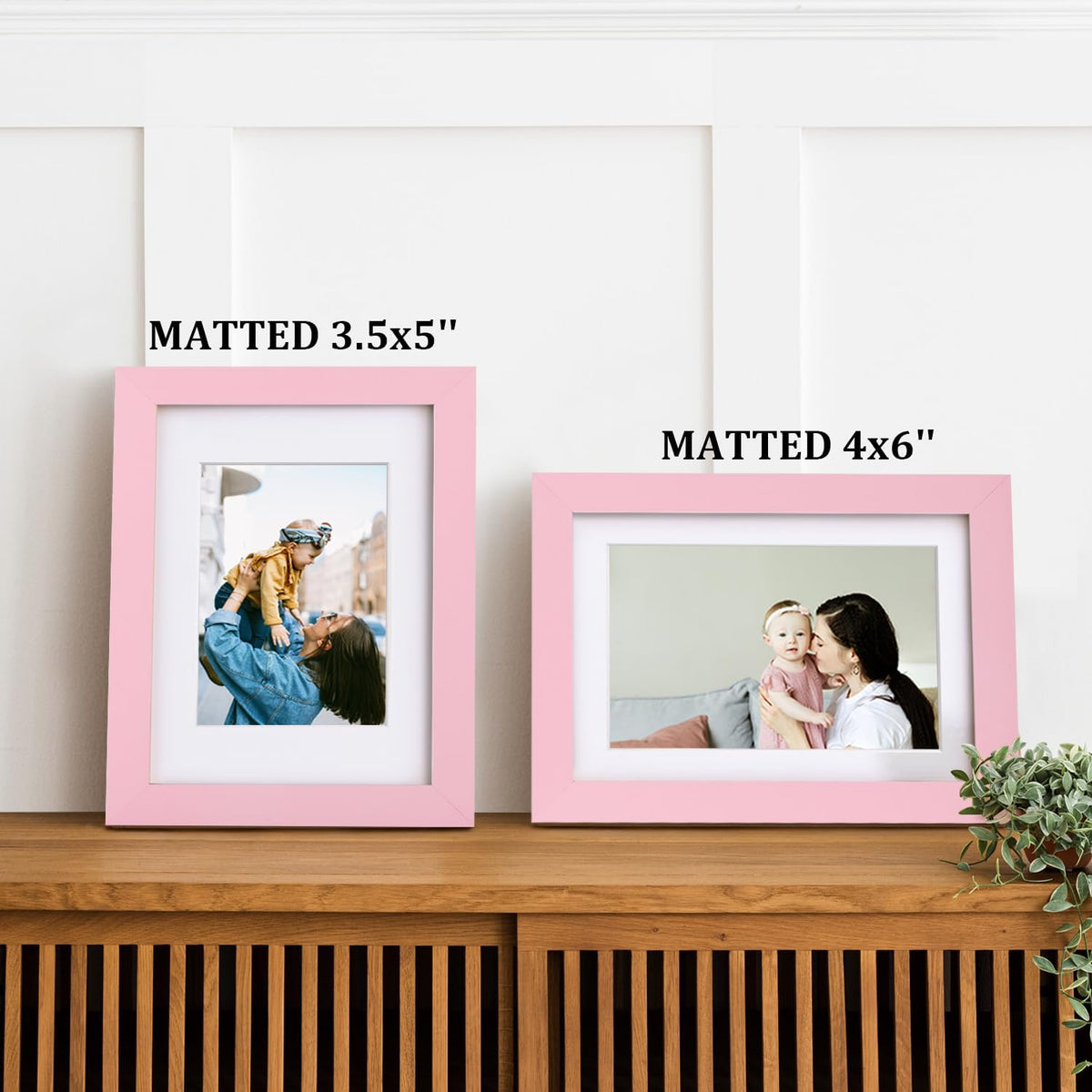 5x7 Picture Frame Made of Solid Wood with Plexiglass, Display Pictures 3.5x5/4x6 with Mat or 5x7 Without Mat for Tabletop and Wall Mounting, Pink