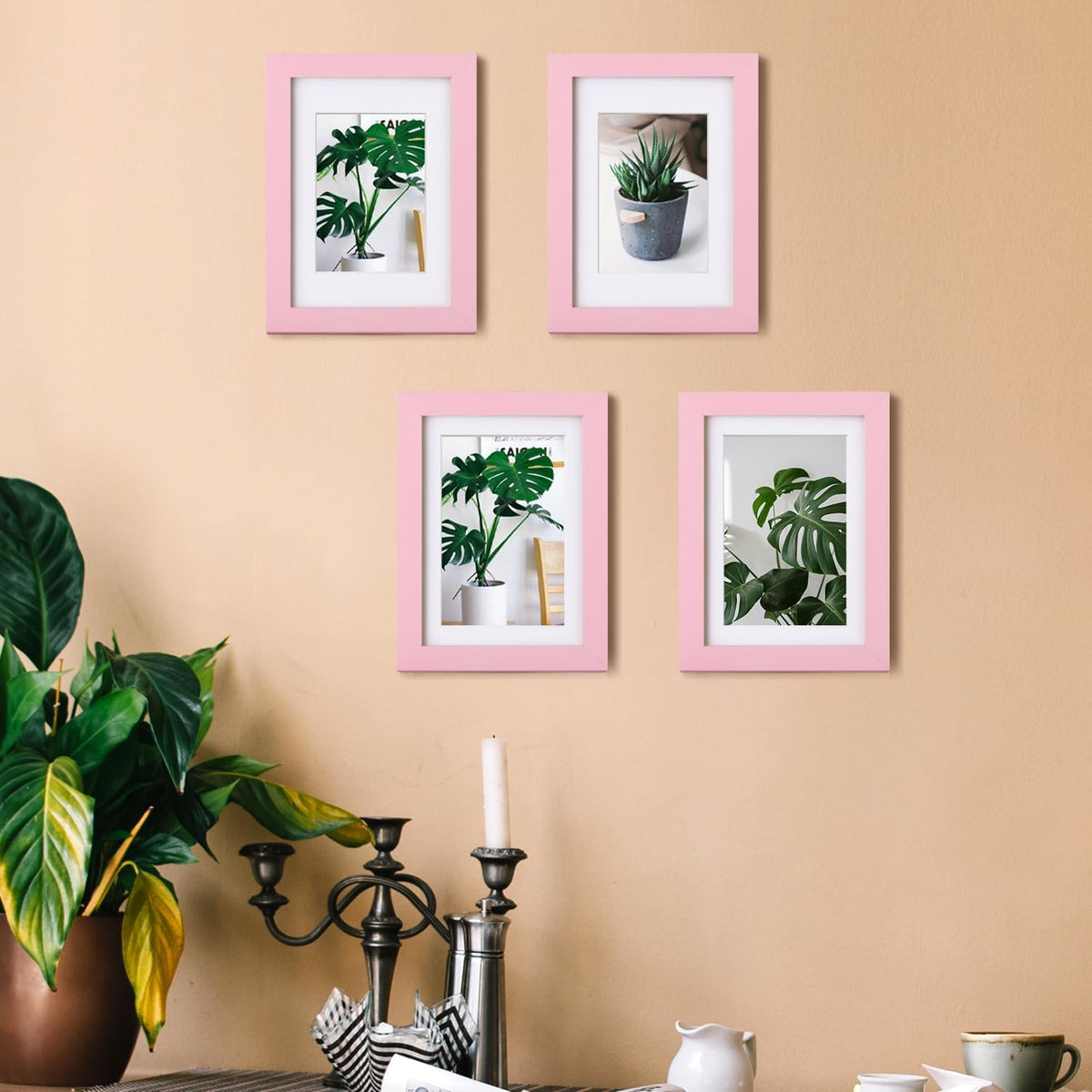 5x7 Picture Frame Made of Solid Wood with Plexiglass, Display Pictures 3.5x5/4x6 with Mat or 5x7 Without Mat for Tabletop and Wall Mounting, Pink