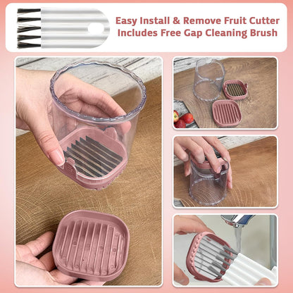 Strawberry Slicer Cup with Push Plate, Fruit Cutter Kitchen Gadget for Egg, Kiwi, Banana, Cucumber, Easy Fruit & Vegetable Slicer, Strawberry Cutter Tool for Quick Safe Cutting (Pink)
