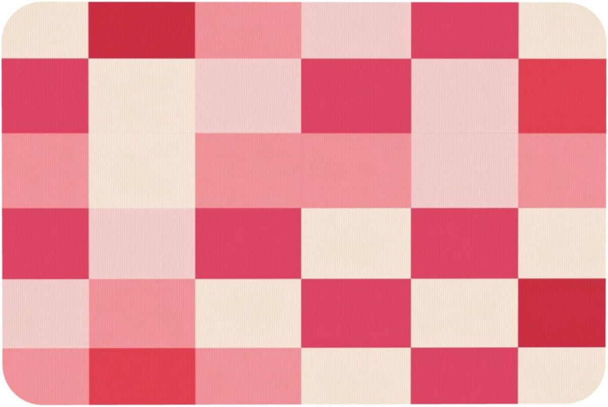 Red Pink Checkerboard Plaid Print Absorbent Bath Mat Non Slip Washable Doormat 15.7x23.6 in Quick Dry Shower Mat Thin Floor Rug for Bathroom Kitchen Entryway
