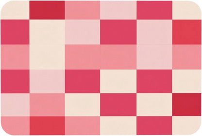 Red Pink Checkerboard Plaid Print Absorbent Bath Mat Non Slip Washable Doormat 15.7x23.6 in Quick Dry Shower Mat Thin Floor Rug for Bathroom Kitchen Entryway