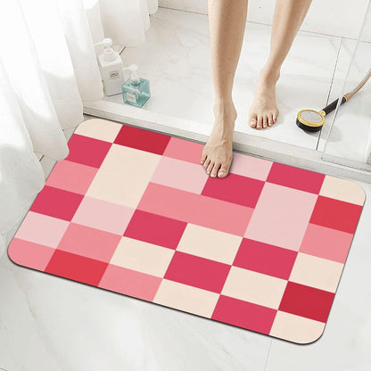 Red Pink Checkerboard Plaid Print Absorbent Bath Mat Non Slip Washable Doormat 15.7x23.6 in Quick Dry Shower Mat Thin Floor Rug for Bathroom Kitchen Entryway