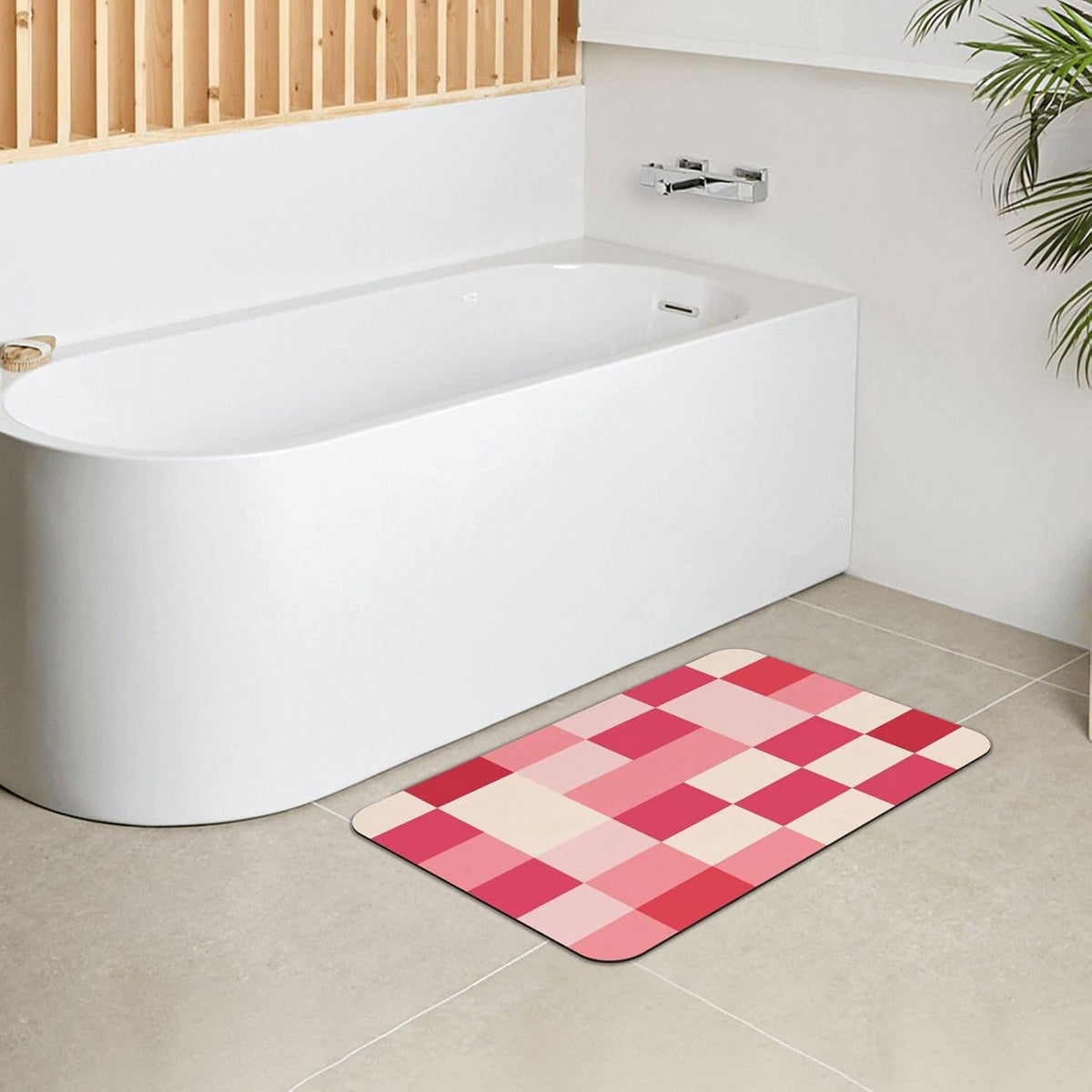 Red Pink Checkerboard Plaid Print Absorbent Bath Mat Non Slip Washable Doormat 15.7x23.6 in Quick Dry Shower Mat Thin Floor Rug for Bathroom Kitchen Entryway