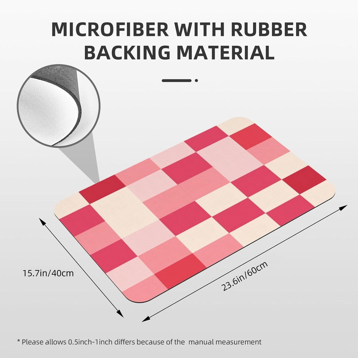 Red Pink Checkerboard Plaid Print Absorbent Bath Mat Non Slip Washable Doormat 15.7x23.6 in Quick Dry Shower Mat Thin Floor Rug for Bathroom Kitchen Entryway