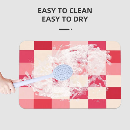 Red Pink Checkerboard Plaid Print Absorbent Bath Mat Non Slip Washable Doormat 15.7x23.6 in Quick Dry Shower Mat Thin Floor Rug for Bathroom Kitchen Entryway