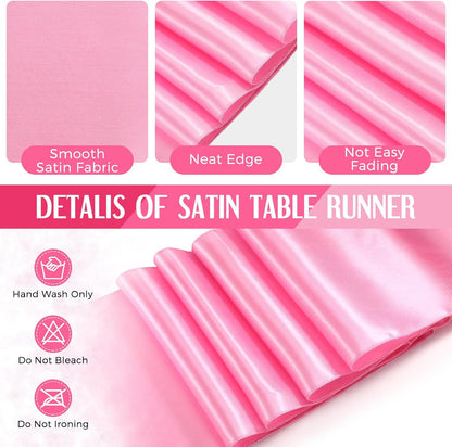 8 Pcs White and Light Pink Round Tablecloth and Satin Runner Set