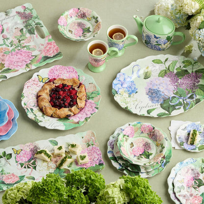 Garden Path Melamine 2-Piece Appetizer Hostess Set – Chip & Dip Platter 14.5" and Rectangular Serving Tray 19" x 8", BPA-Free, Pink, Purple, and White Hydrangea Design