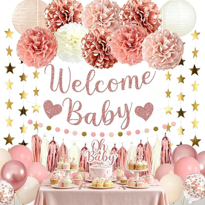 Rose Gold Baby Shower Decorations for Girl Welcome Baby Banner
