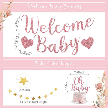Rose Gold Baby Shower Decorations for Girl Welcome Baby Banner