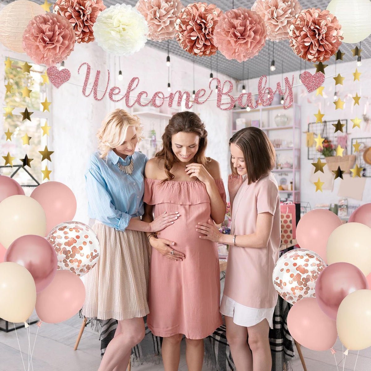 Rose Gold Baby Shower Decorations for Girl Welcome Baby Banner