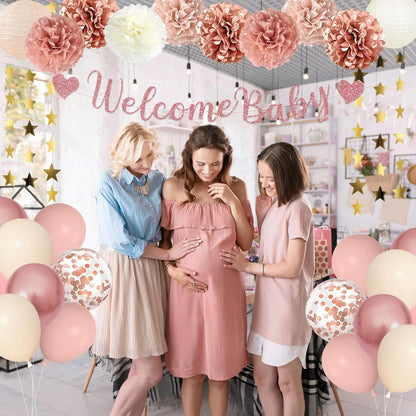 Rose Gold Baby Shower Decorations for Girl Welcome Baby Banner