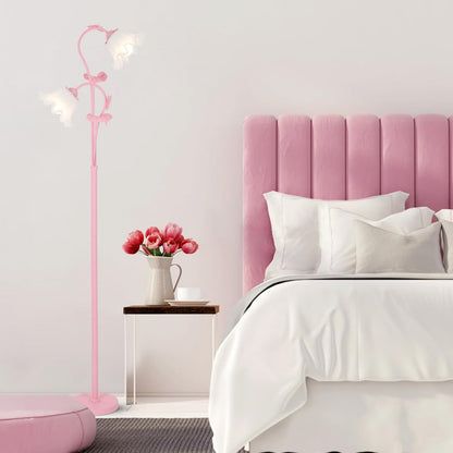 Pink Flower Floor Lamp, Floral Standing Lamp with 2 LED 5W Blubs, Foot Switch, Modern Corner Tall Lamp with Acrylic Shade, Girls Cute Floor Lamp for Living Room Bedroom Office Kids Reading